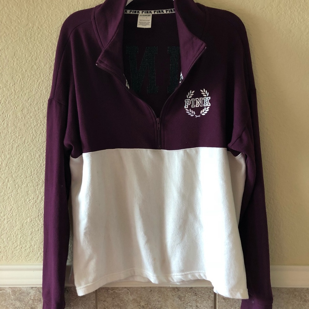VS Pink 1/4 ZIP long sleeve pull over with glitter